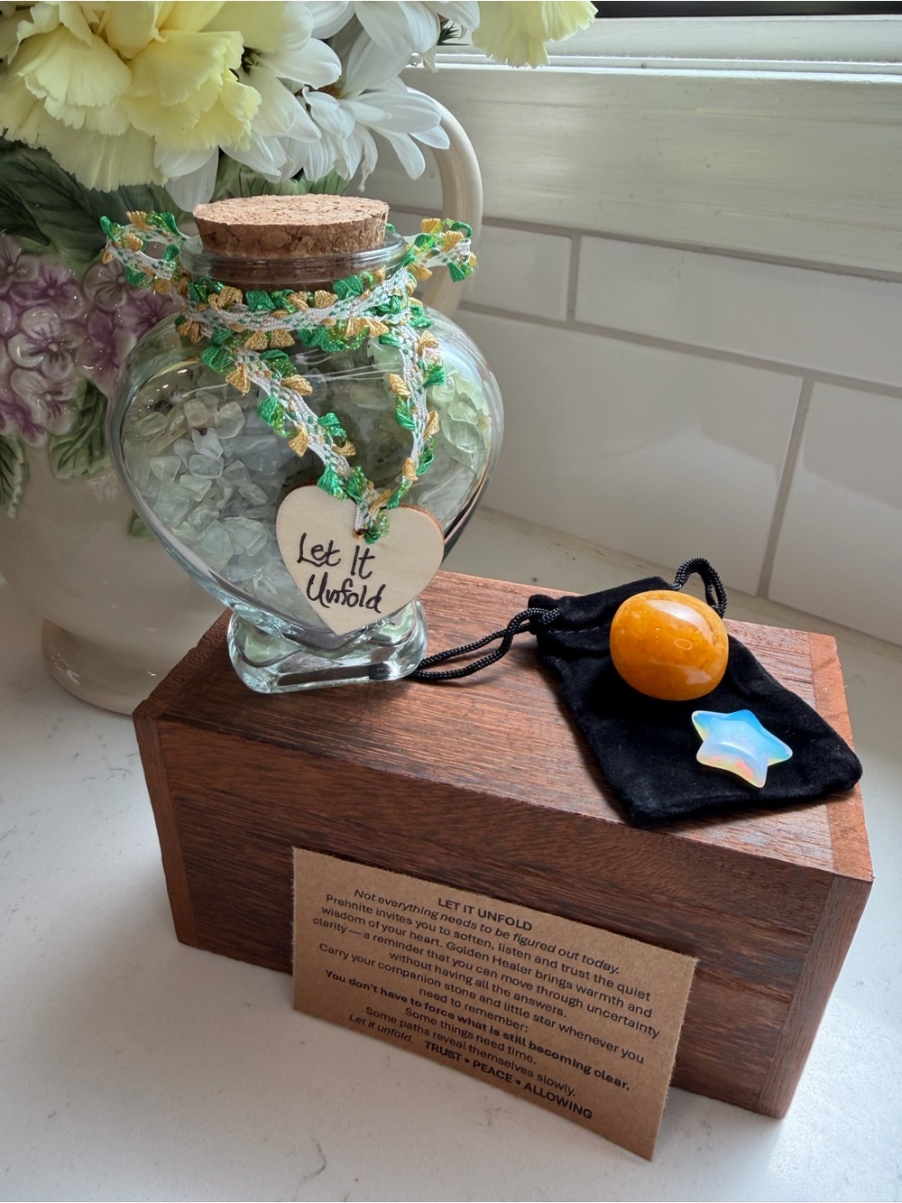 💚✨ LET IT UNFOLD ✨💛 Prehnite & Golden Healer Intention Jar